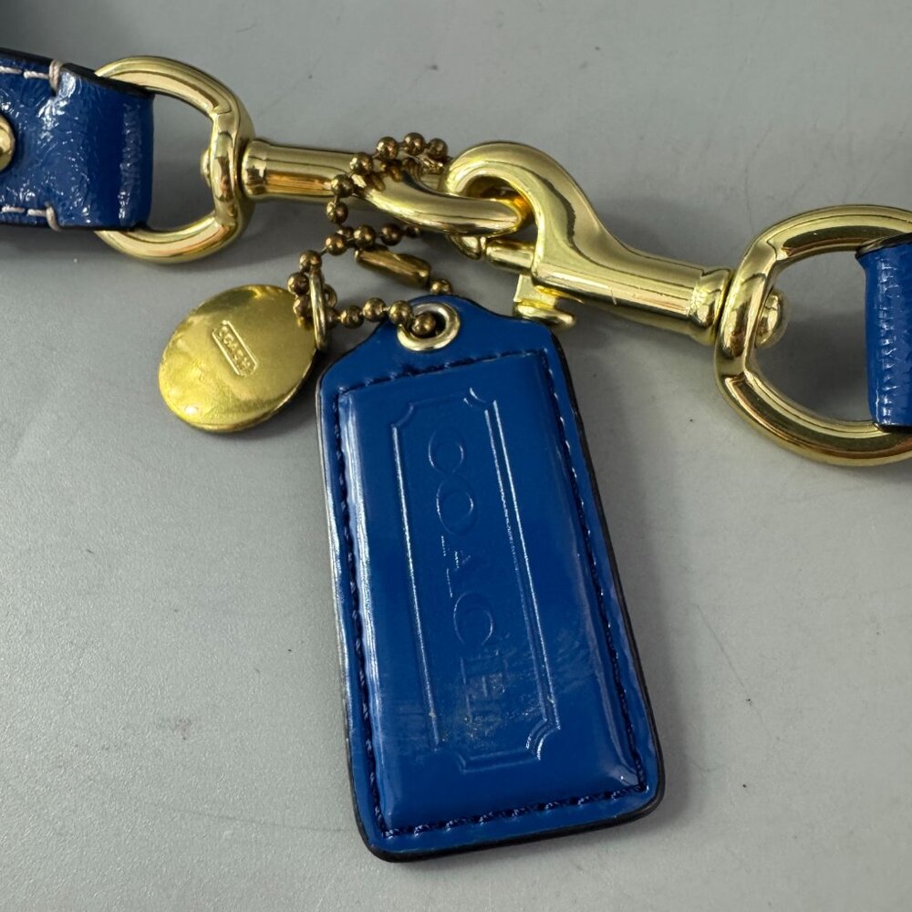 Coach Blue Cotton with Blue Patent Leather Accents Adjustable Strap w/ Fob - Picture 2 of 12